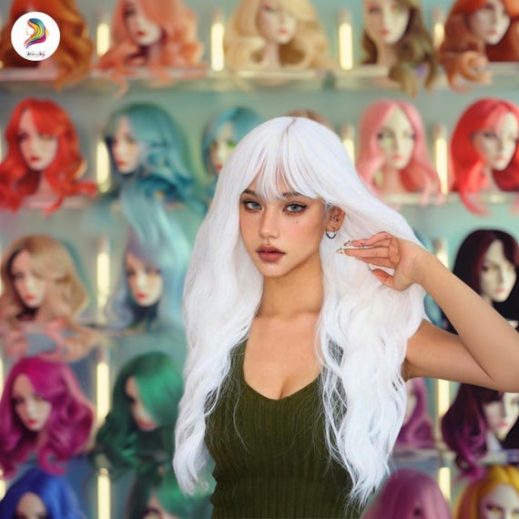 Long White Wavy Wig With Bangs – Natural Look Heat Resistant  display picture 3