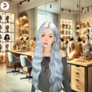 Wavy Blue Wig for Women, Long Synthetic Wig, Natural-Looking Hair Wig, Fashion Wig for Daily Wear, Cosplay, Party, Trendy Wavy Wig