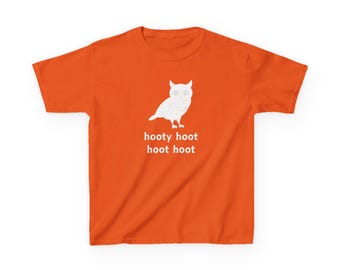 Kids Owl T-shirt: Hooty Hoot Cotton Tee, cute kid's tee, gift for boy, gift for girl, owl hooting shirt, fun kids t-shirt, bird nerd