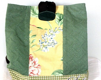 Discounted | Handmade Green & Yellow Backpack | Interior Pocket, Snap Closure | Upcycled/Recycled/Repurposed Materials