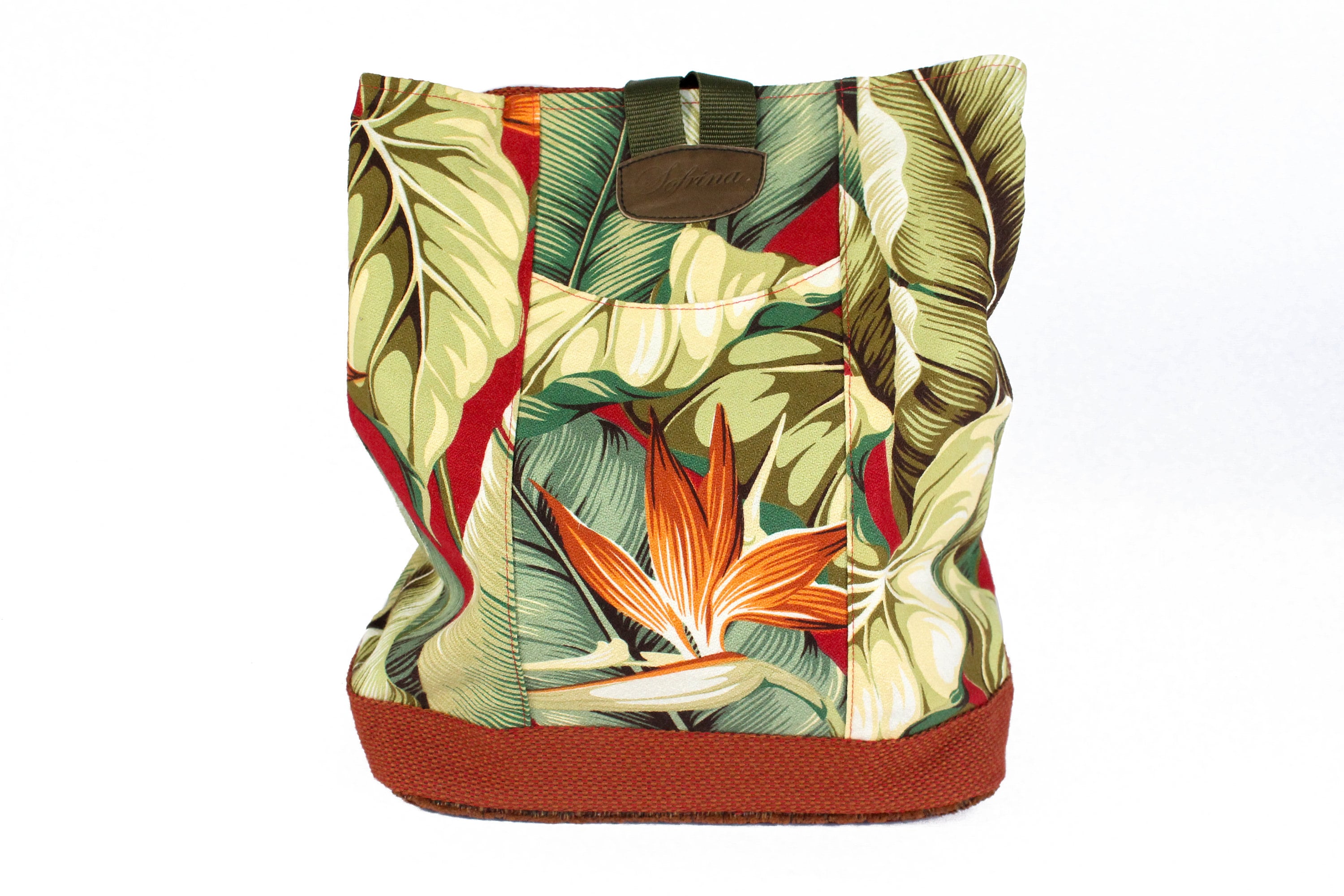 Handmade Red & Green Retro Hawaiian Bark Cloth Backpack  display picture 1