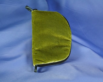 Olive Green Velvet Jewelry/Sewing Case with Light Green Interior | Storage for Earrings, Pins, Needles