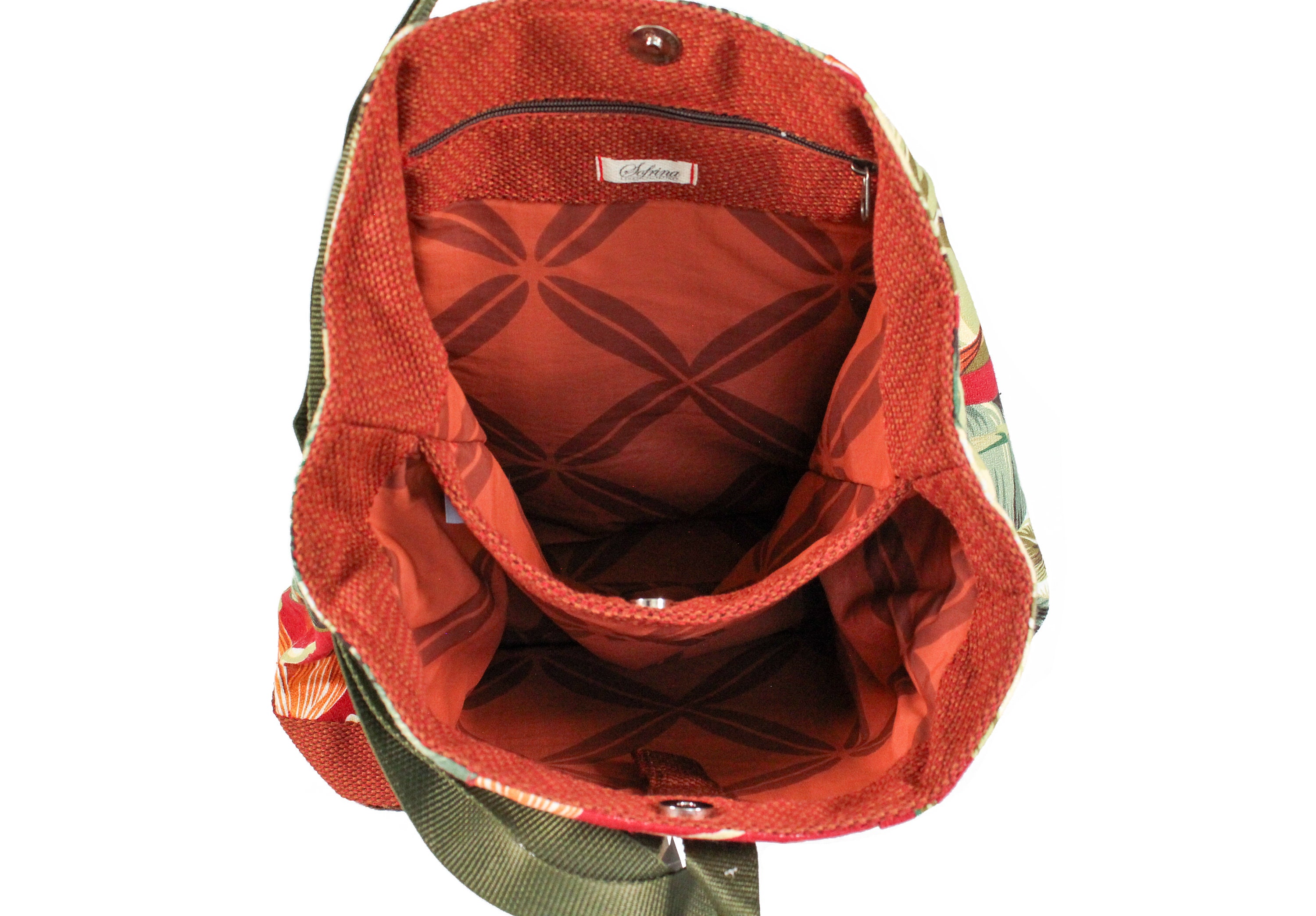 Handmade Red & Green Retro Hawaiian Bark Cloth Backpack  display picture 2