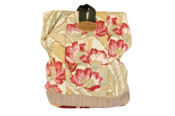 brocade floral mini backpack Handmade Light Gold Floral Brocade Backpack | Interior Pocket, Snap Closure  | Upcycled/recycled/repurposed Materials