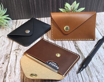 Italian Leather Business Card Holder with Snap | Personalized Card Holder Wallet | Handmade Business Card Case | Custom Business Card