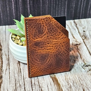 Personalized Slim Leather Card Holder Minimalist Front Pocket Wallet Handmade Leather Wallet with Gift Box Anniversary Gift for Men