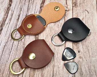 Italian Leather Guitar Pick Holder, Premium Leather Guitar Pick Keychain, Guitar Pick Holder Case, Handmade Leather Guitar Accessories
