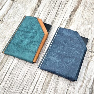 Porta-cartões de couro fino personalizado, carteira de bolso frontal minimalista, carteira de couro artesanal, presente para homens