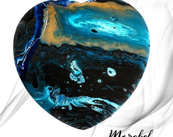 Blue Valentine Painting Heart Shaped Acrylic Pour