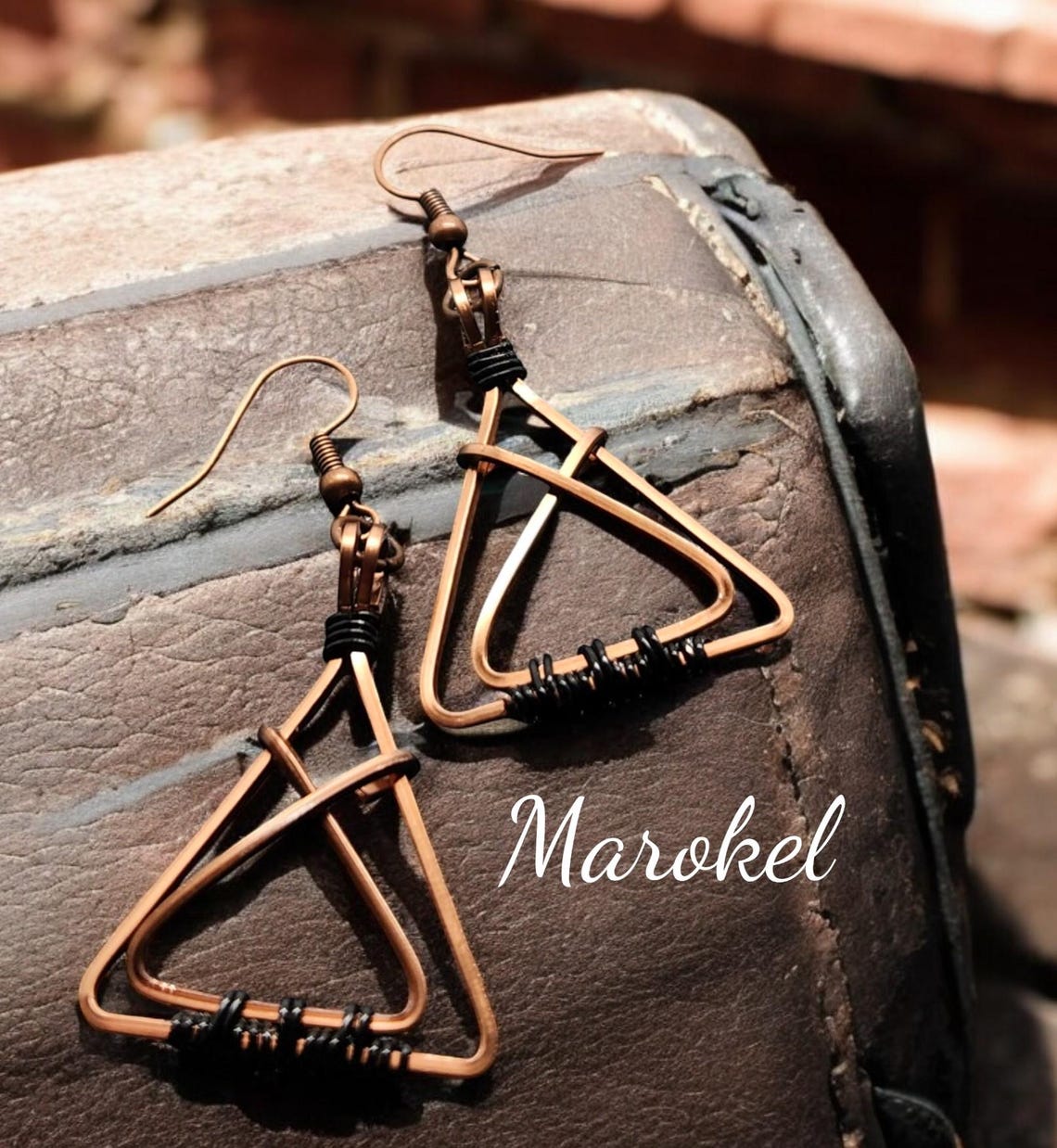 Black and Copper Triangle Crossover Earrings Square Wire Small Earrings ...