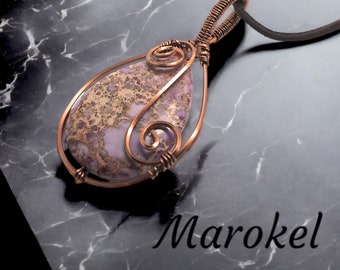 Impression Jasper Necklace Copper Wire Wrap