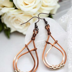 Small Teardrop Crossover Earrings Square Copper Wire