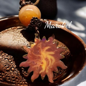 Carnelian Sunburst Necklace Hand Painted Metal Sun