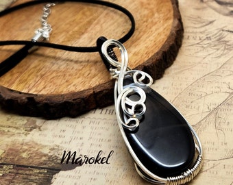 Tuxedo Agate Necklace Silver Wire Wrapped