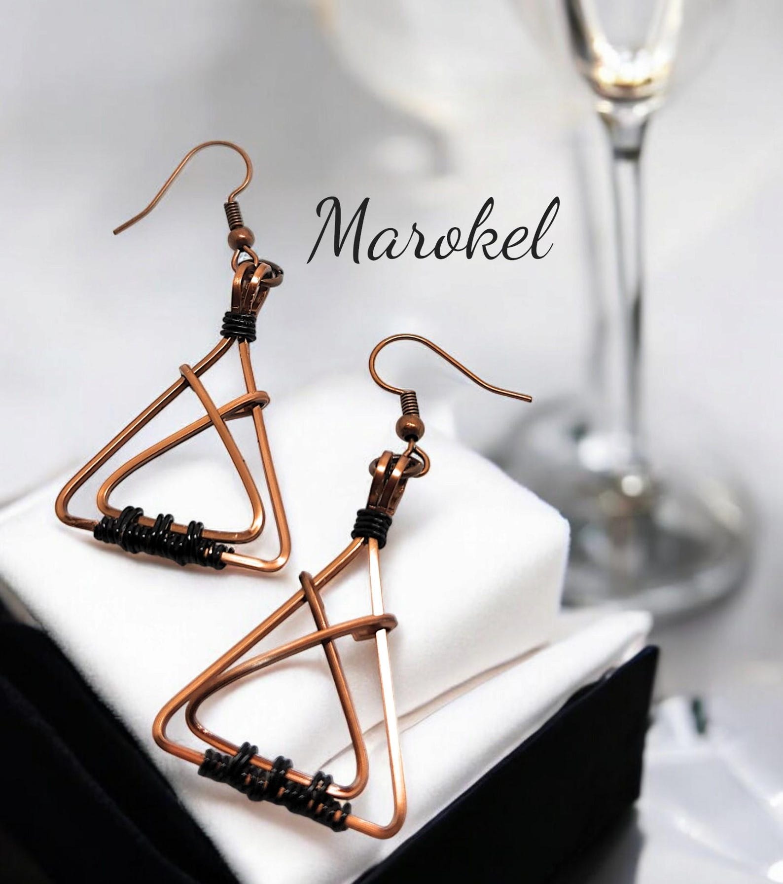 Black and Copper Triangle Crossover Earrings Square Wire Small Earrings ...