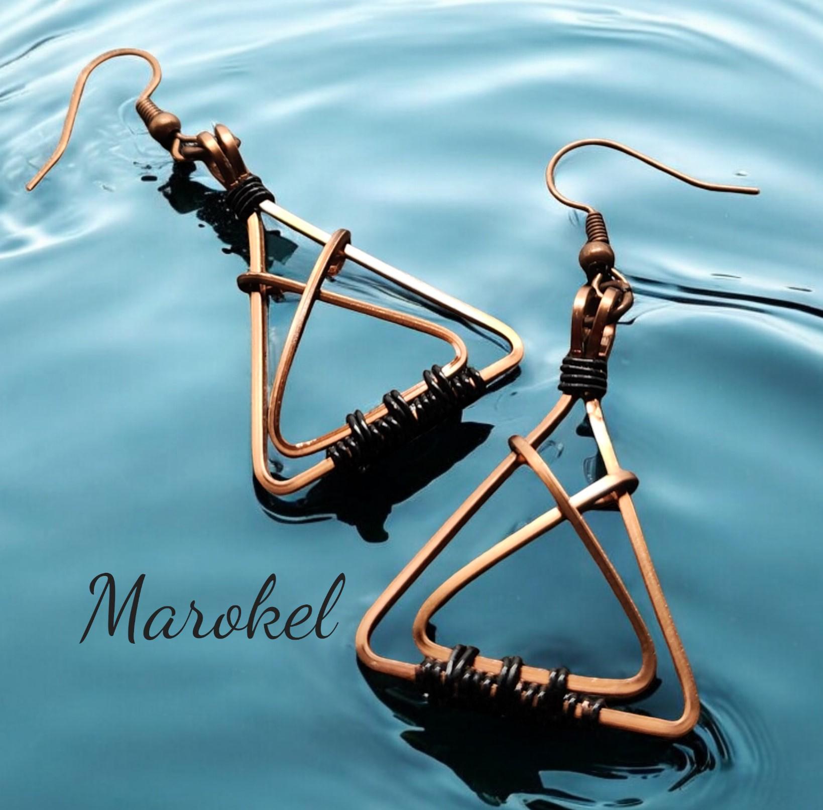 Black and Copper Triangle Crossover Earrings Square Wire Small Earrings ...