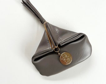 Gray Italian Leather Fold Coin Purse - Made in Italy