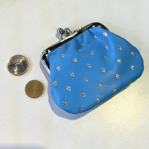 Blue Fleur des Lis Kiss Lock Italian Leather Coin Purse - Fleur de Lis