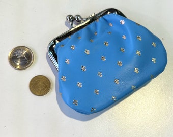 Blue Fleur des Lis Kiss Lock Italian Leather Coin Purse - Fleur de Lis