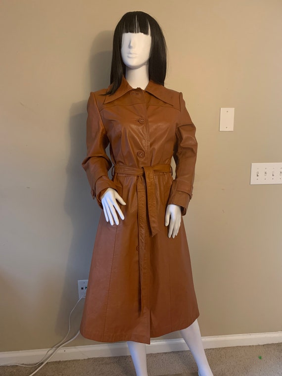 Vintage Camel Leather Trench Coat