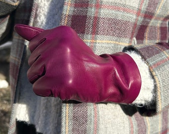 NEW! Plum Italian Leather Gloves - Made In Florence, Sz. 7 (S/M)