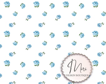 Blue Dainty Floral Vintage Floral Seamless Pattern Fabric Design JPG Digital Download Commercial Use