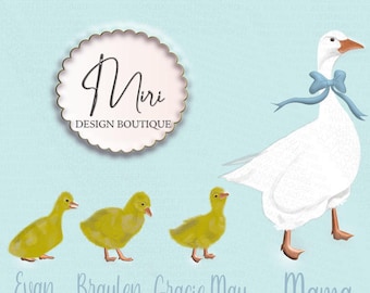 Geese with Blue Bow PNG Bundle: Vintage Fabric Printing Design (Digital Download) Commercial Use