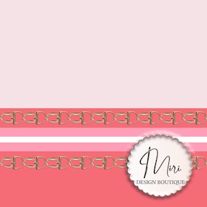 May include: A decorative design featuring a repeating pattern of gold-colored equestrian hardware, set against a backdrop of pink and red stripes. The design includes the text "Miri DESIGN BOUTIQUE" in a circular emblem.