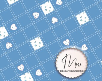 Hearts Ditsy Blue Vintage Flower Patchwork Quilt Pattern Seamless Fabric Design (Digital Download) Commercial Use