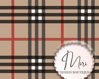 Tan, Black, Red, and White Plaid Seamless Repeating Pattern for Fabric Printing DTF Sublimation (Digital Download) Commercial Use