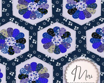 Quilt Flower Blue Ditsy Floral Vintage Seamless Fabric Design (Digital Download) Commercial Use