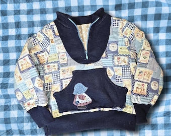 Toddler Quilted Half Zip Handmade Clothing Cotton Windbreaker Custom Design Vintage Fabric Winter Roomy Child Boxy Outerwear Handcraft