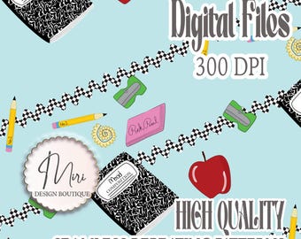 Back To School Supplies Checkered Rick Rack Bundle DTF Sublimation Transfer T Shirt Mug Tumbler Digital Design Teachers Classroom Scrapbook