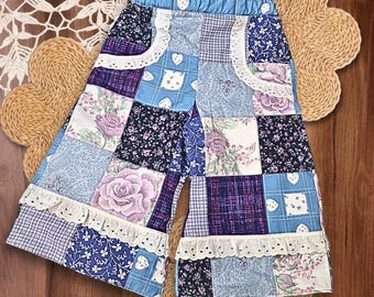 Toddler Quilted Pants Vintage Fabric Cotton Wide Leg Boxy Fit Handmade Clothing Custom Made Winter Outfit Pink Girl Fashion Essentials Child
