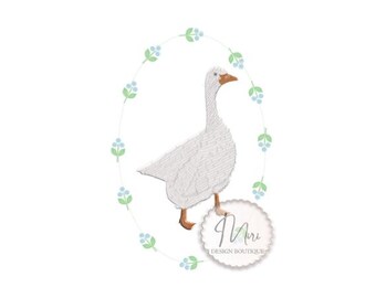 Goose dainty floral frame Hand Embroidery Design Stick and Stitch Patterns (Digital Download) Commercial Use