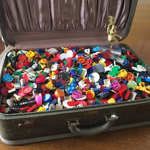 Game Pieces  75+ Hand Picked Game Pieces Movers Pawns Dice From Vintage and Newer Games Scrabble Clue Monopoly Sorry Checkers