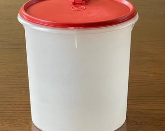 Tupperware 254 Sheer White 6 Quart Canister - Red Flip Top Pour Seal - Bulk Food Storage - Kitchen Pantry