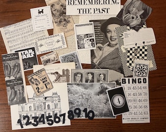 Black and White Ephemera Pack – Vintage Photos, Game Cards, Ads (25 Pieces)