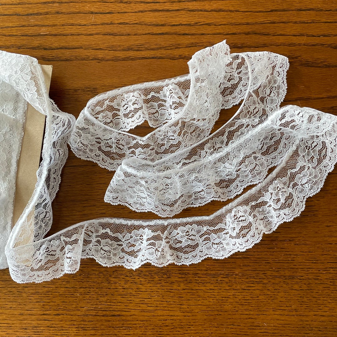 5 Yard Length 2 Inch Gathered White Lace Floral Design Craft Lace Dress ...
