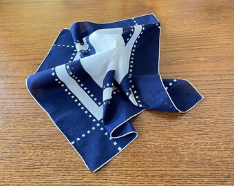 Ladies Cotton Hankie 16x16 1/2 - White with Navy Borders - Rolled  Hem - Hankie Collection or Gift