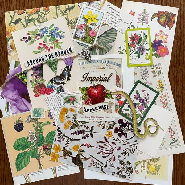 Botanical and Garden Ephemera Book Plates  20+ Pieces NOS Seed Package - Garland - Die Cuts - Paper Arts Journal Collage Glue Books