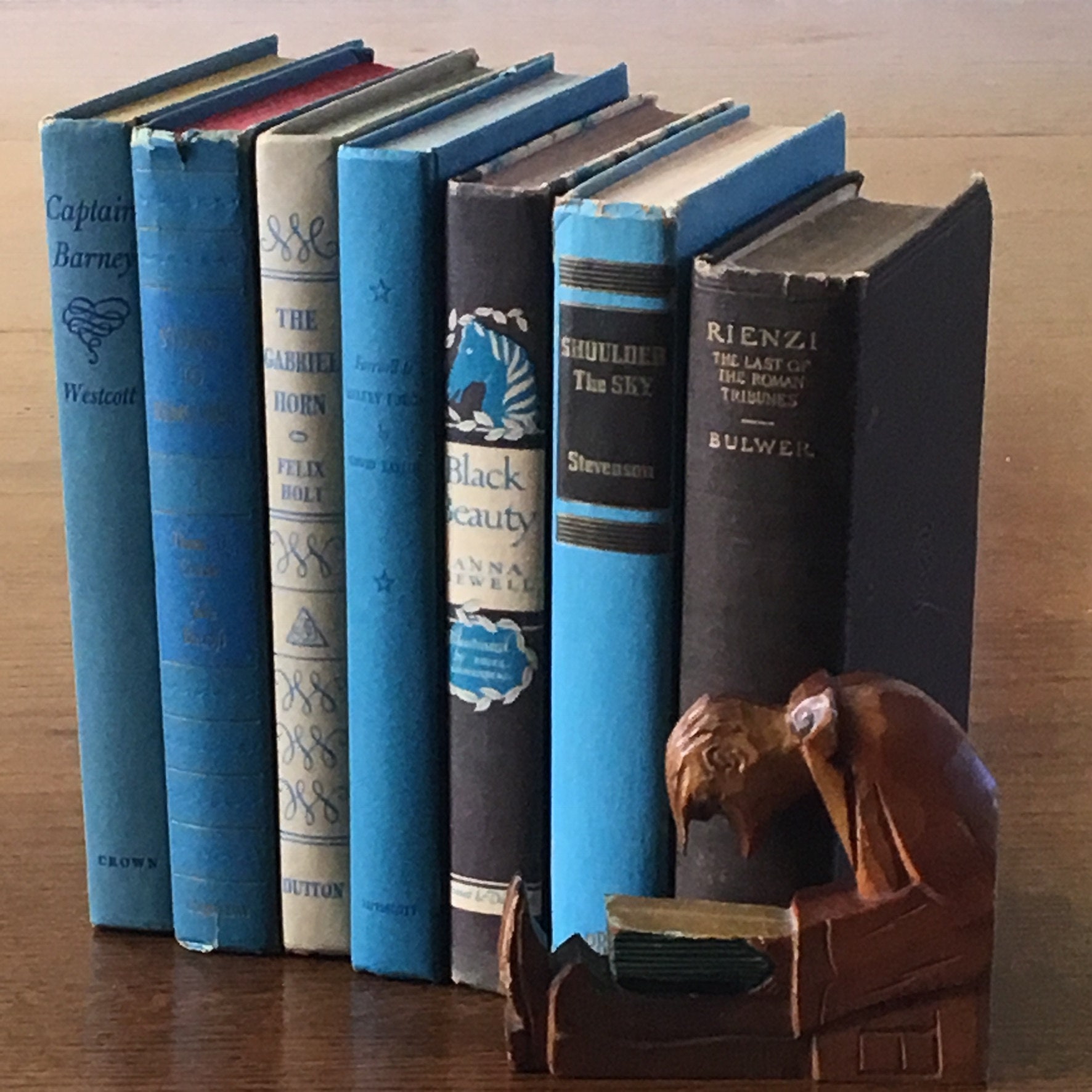 Book Stack of Seven Blue Brown and Tan Books Old Decorative Etsy