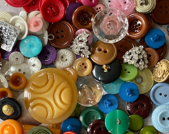 2) Vintage Button Assortment - MOP - Metal - Plastic - Bakelite - Wood- Pearl - Crafts Sewing Paper Arts
