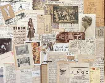 Vintage Ephemera Pack: 35+ Pc Neutral Collage Supplies