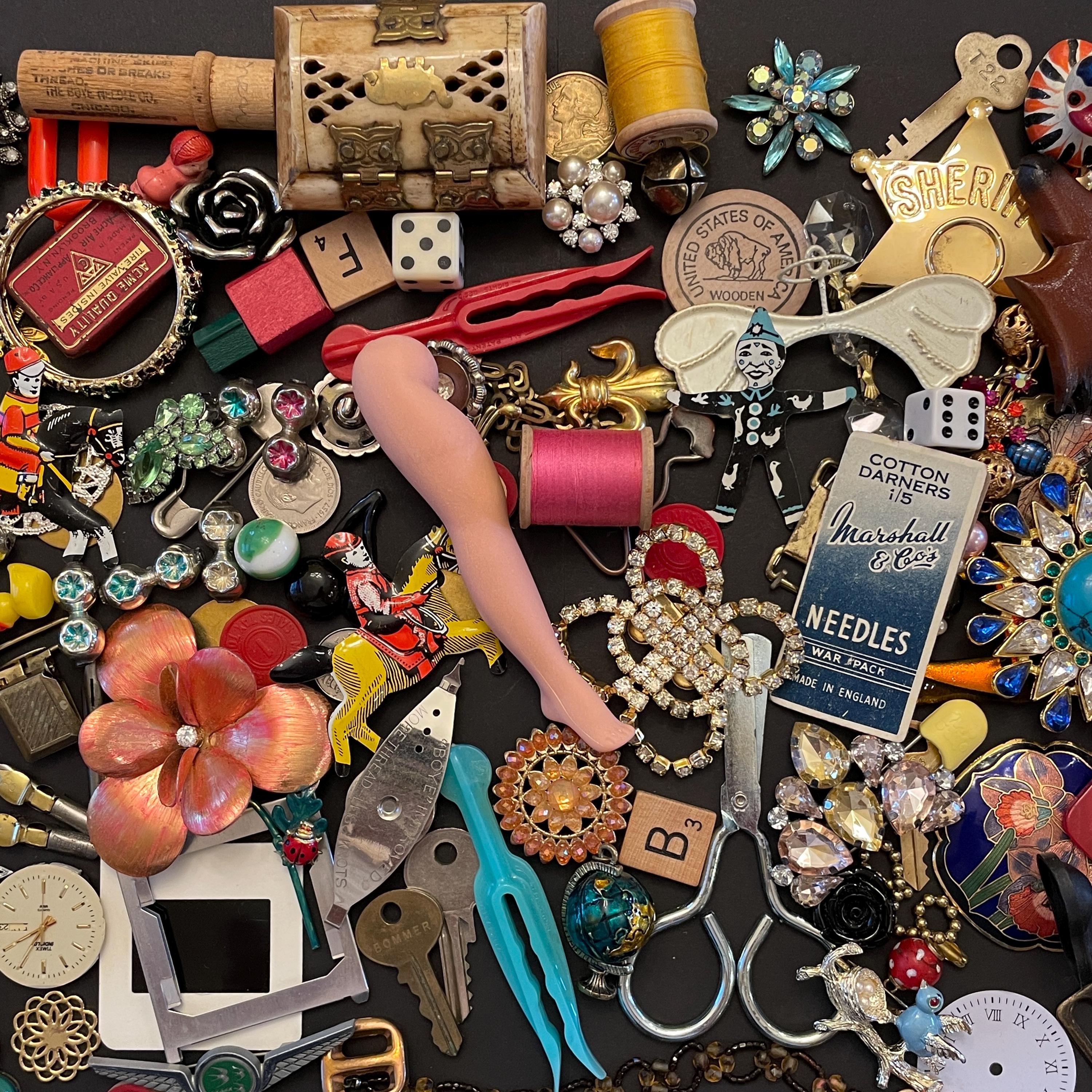 Crow Curiosities - Junk Drawer Treasures - Assemblage - Mixed Media - Shiny Objects - Crow Confetti -  Trinkets - Tibits & Ting-a-lings