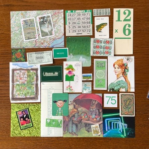 2) Green Ephemera - 25+ Pieces - No Duplicates - Stash Builder - Paper Arts - Junk Journal - NOS Labels - Game Cards - Tickets Tags