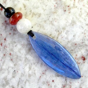 Kyanite Free Form Leaf Shaped Pendant Necklace with Dragon Vein Agate, Red and Black Agate, and Old Jade Beads image 4