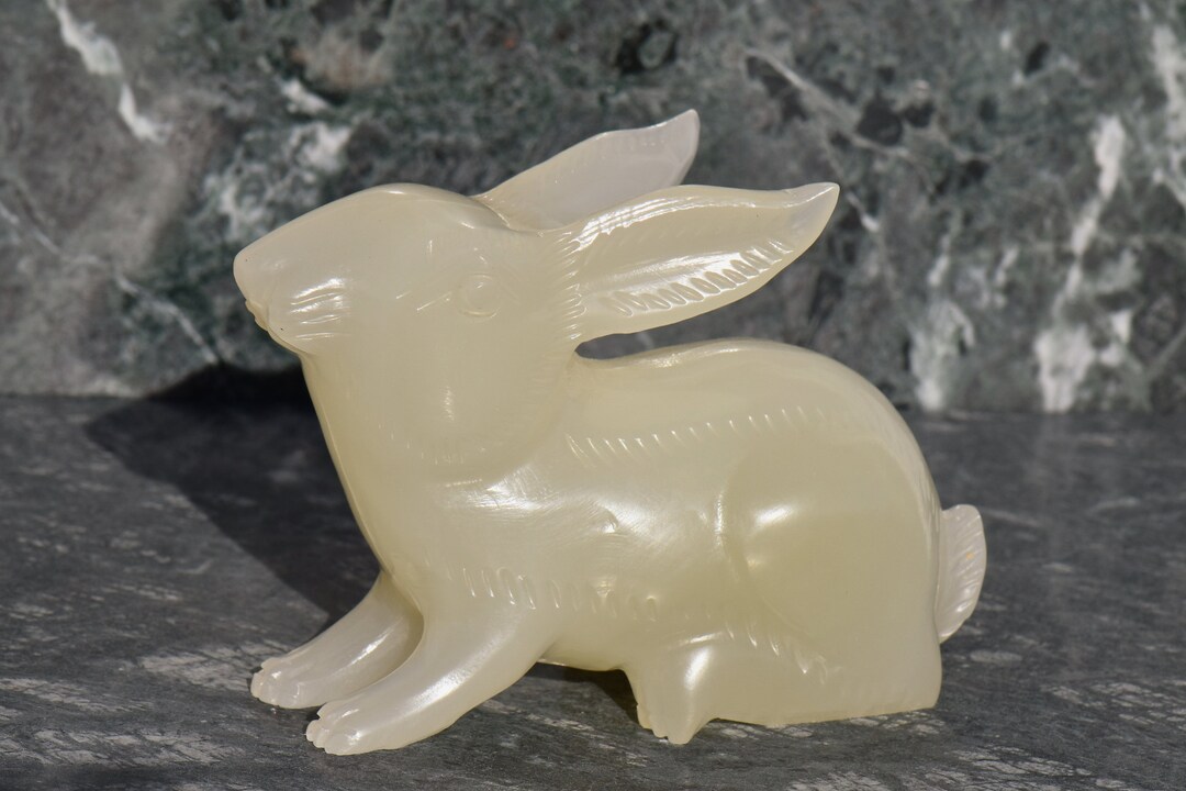 Vintage White Jade Rabbit Figurine Statue Etsy