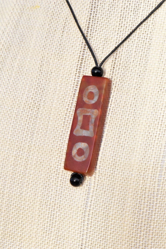 Tibetan Agate Heaven & Earth Pendant Necklace with Vintage Jade and Agate Beads on Black Waxed Cotton Cord Il_570xn