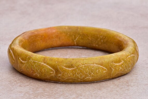 62 mm Antique Jade Fish Bangle - image 2